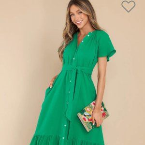 Buttoned Up Beauty Kelly Green Gauze Midi Dress NWOT
